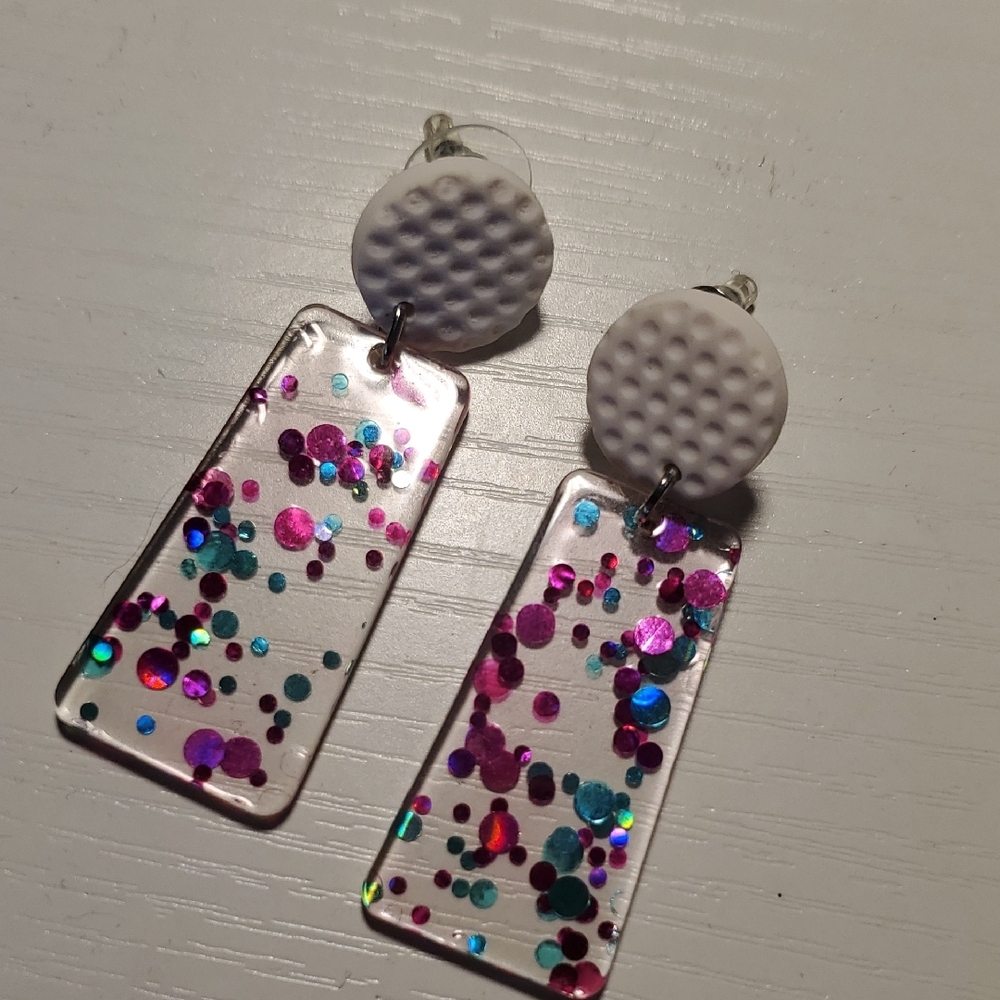 Colorful Dangle Earrings with White Studs